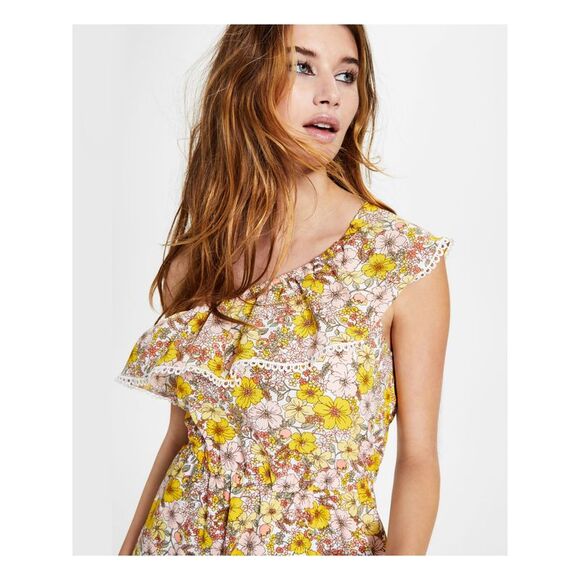 BAR III Womens Yellow Trim Lined Sleeveless Short Fit + Flare Dress L - Picture 3 of 4